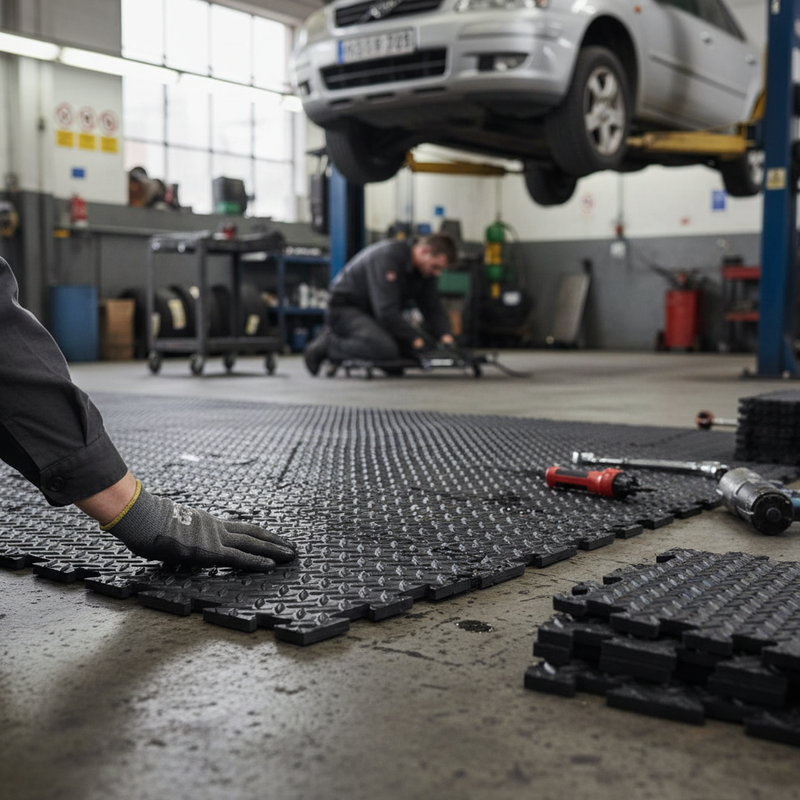 Heavy Duty Interlocking Floor Tiles with Checker Plate Surface