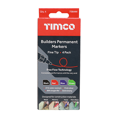 Builders Permanent Markers - Fine Tip - Mixed Colours
