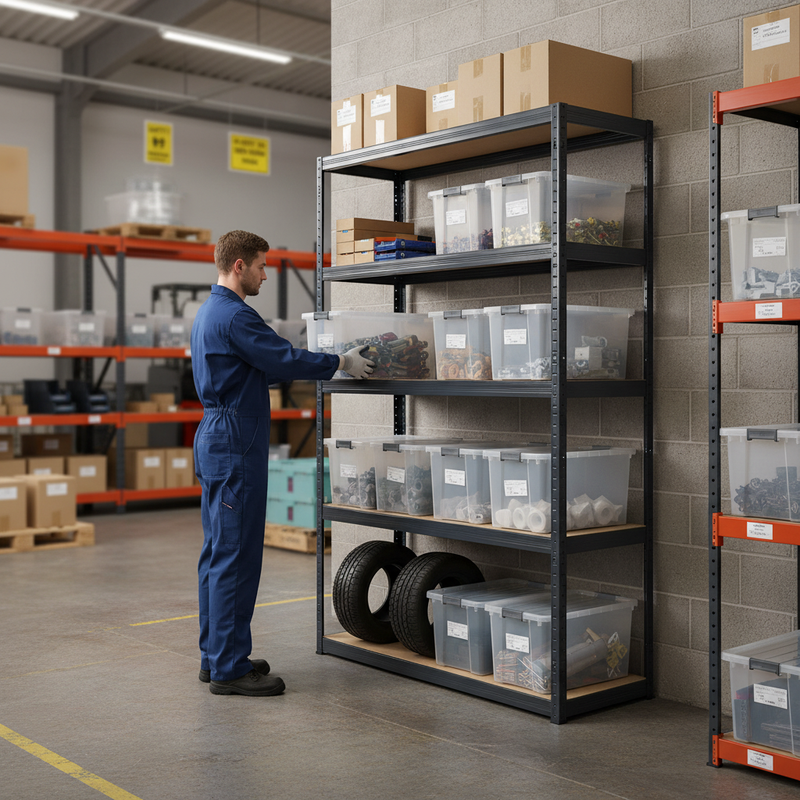 Premium Industrial Shelving Unit with 10x 37L Plastic Storage Boxes