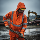 Premium Heavy Duty Hi-Vis Orange Rain Jacket with Waterproof, Breathable Features and Adjustable Components for Work Assignments