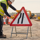 Premium Road Narrows Left Quick Fit Sign Face 750mm Diameter for Temporary Traffic Management