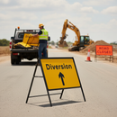 Premium Diversion Ahead Road Sign - Heavy Duty Metal Construction, 1050x750mm Size with Engineer Grade Retroreflective Face