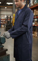 Premium Poly Cotton Warehouse Coat with Concealed Stud Front and Multiple Pockets for Enhanced Utility and Comfort