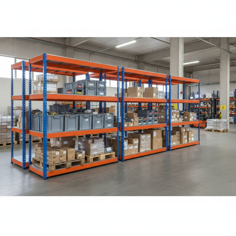 Heavy Duty Industrial Shelving - 2440mm High - 400kg Capacity - Steel - Blue & Orange