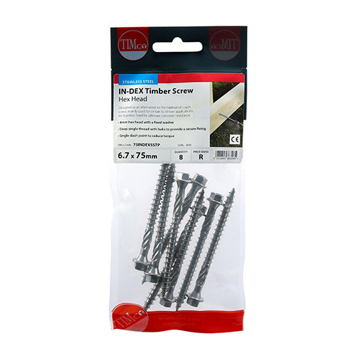 Timber Screws - Hex - Stainless Steel - 6.7 x 75