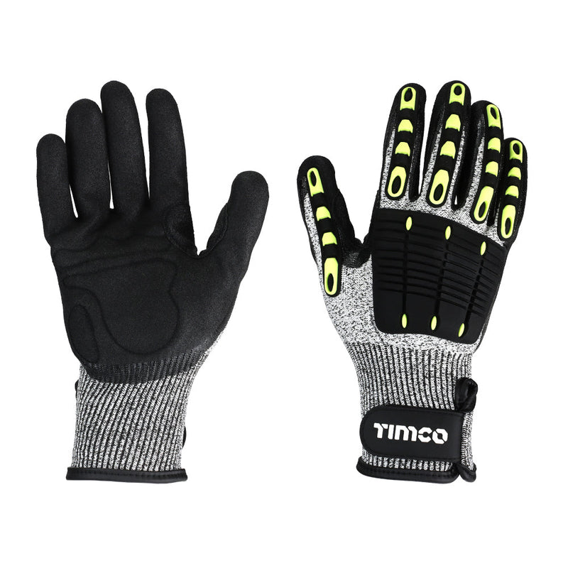 Impact Cut Glove - Sandy Nitrile Coated HPPE Fibre and Glass Fibre Gloves with TPR Pads - Large