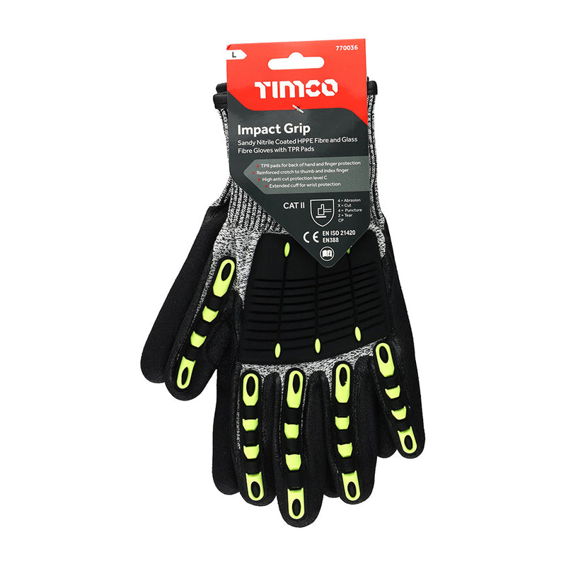 Impact Cut Glove - Sandy Nitrile Coated HPPE Fibre and Glass Fibre Gloves with TPR Pads - Large