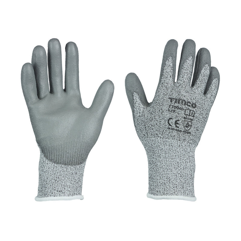 Medium Cut Gloves - PU Coated HPPE Fibre with Glass Fibre - Large