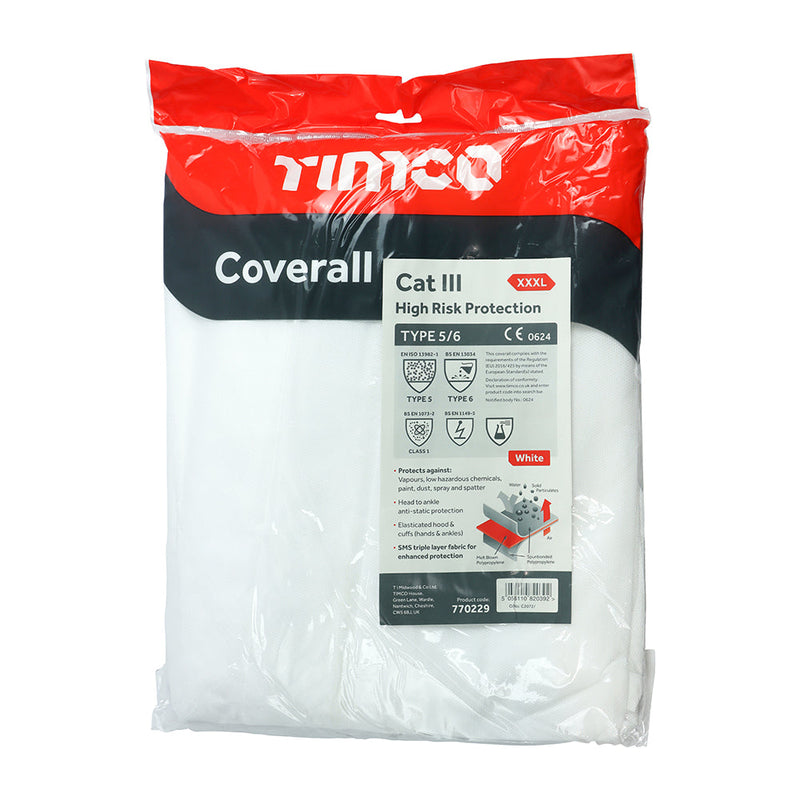 Cat III Type 5/6 Coverall - High Risk Protection - White - XXX Large