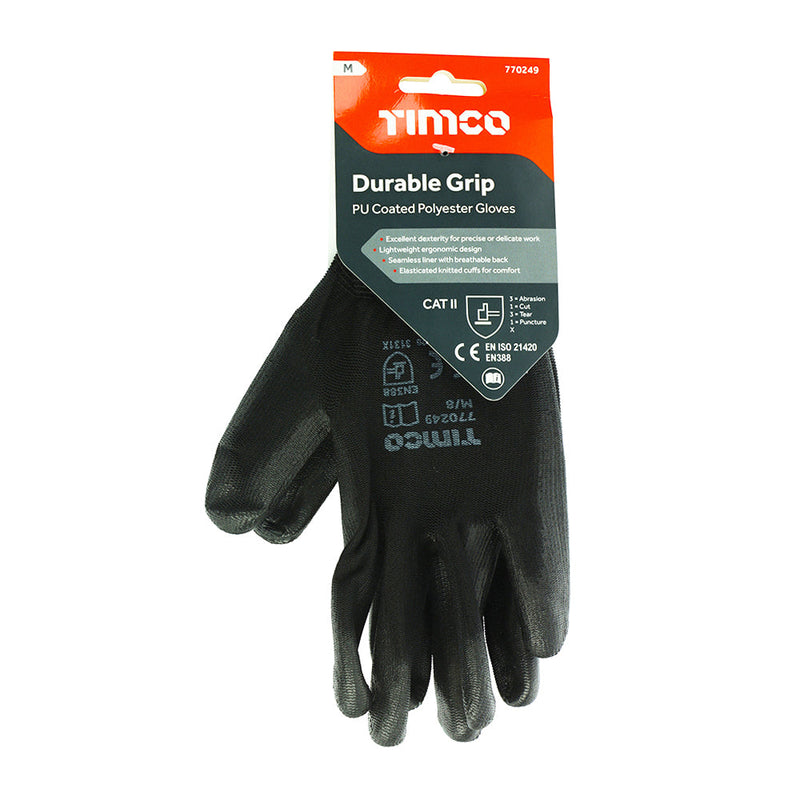 Durable Grip Gloves - PU Coated Polyester - Medium