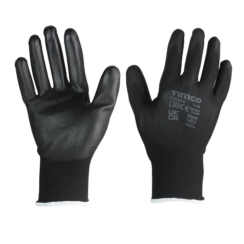 Durable Grip Gloves - PU Coated Polyester - Multi Pack - Large