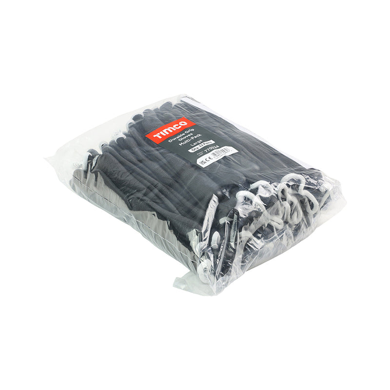 Durable Grip Gloves - PU Coated Polyester - Multi Pack - Large