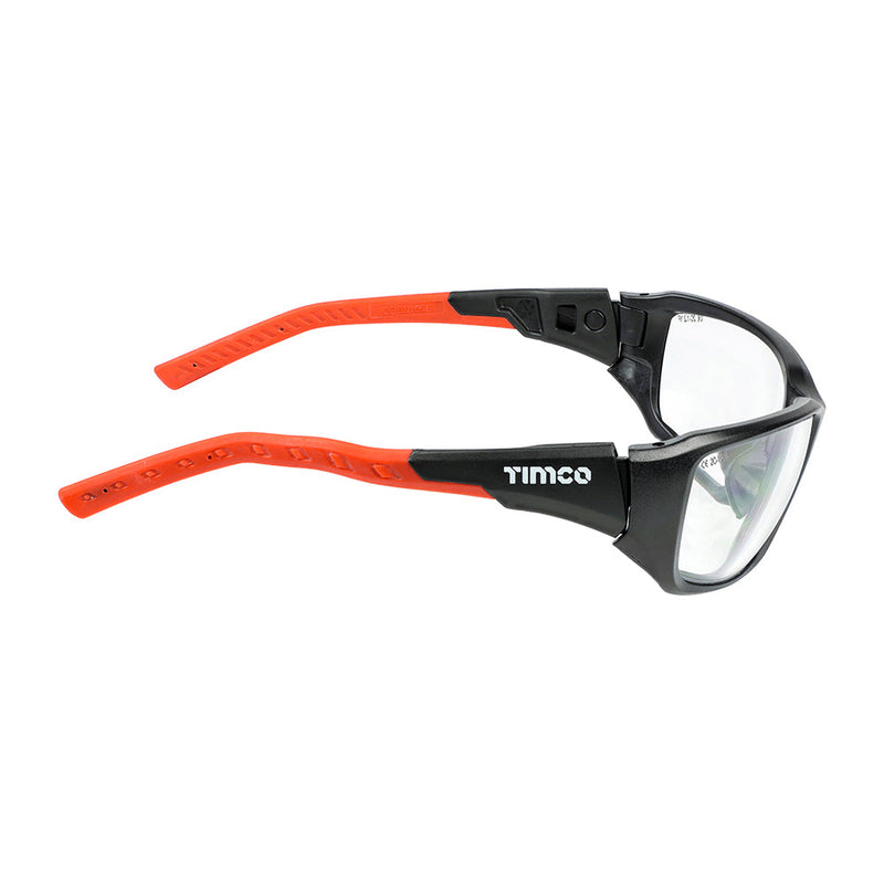 Sports Style Safety Glasses - With Adjustable Temples - Clear - One Size