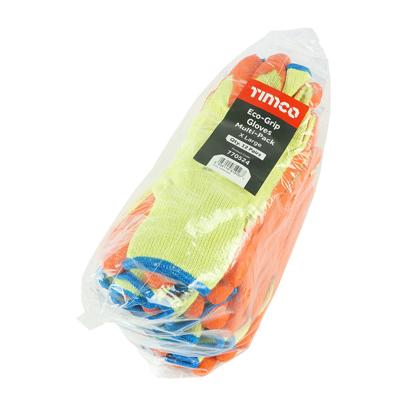 Eco-Grip Gloves - Crinkle Latex Coated Polycotton - Multi Pack - X Large