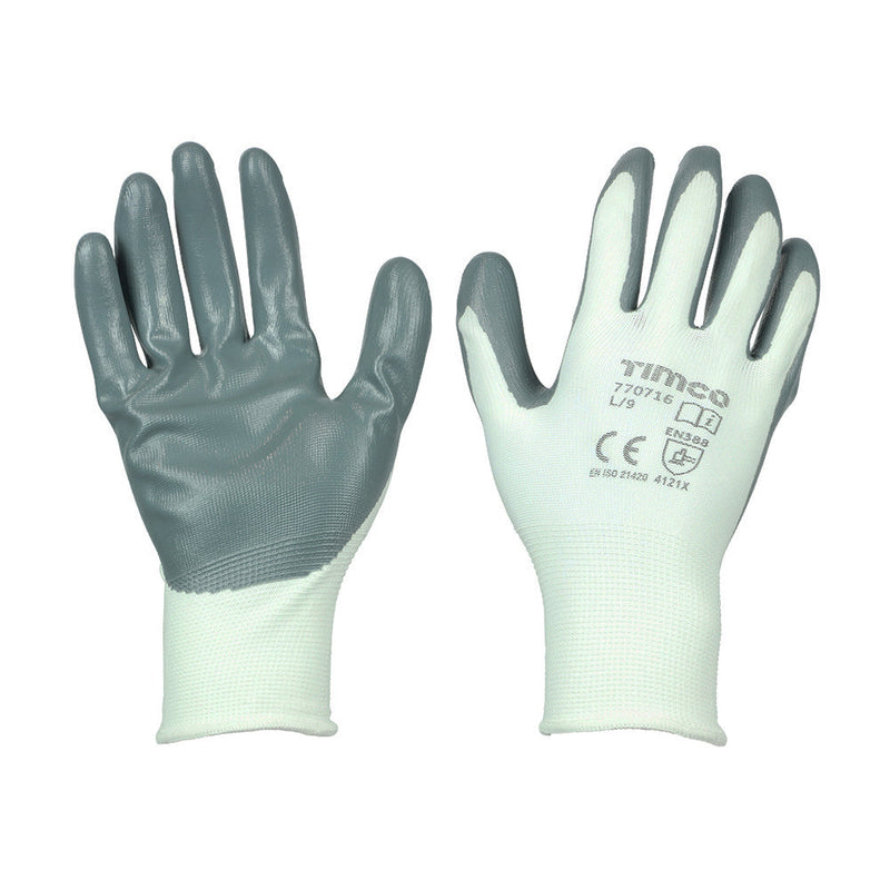 Secure Grip Gloves - Smooth Nitrile Foam Coated Polyester - Large