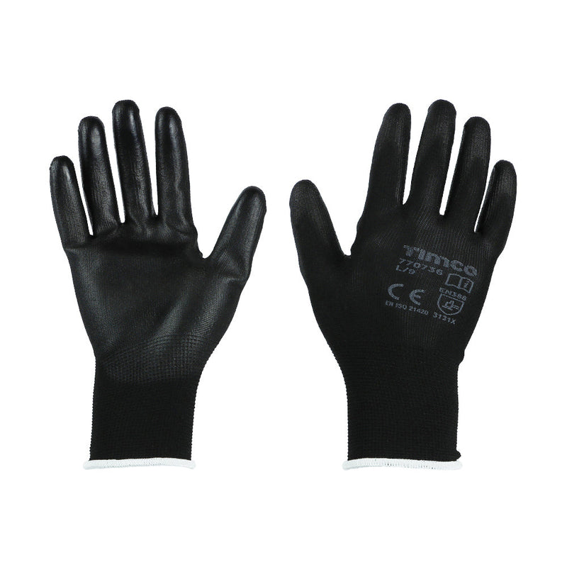 Durable Grip Gloves - PU Coated Polyester - Large