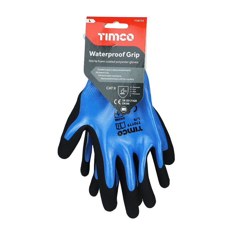 Waterproof Grip Gloves - Sandy Nitrile Foam Coated Polyester - Large