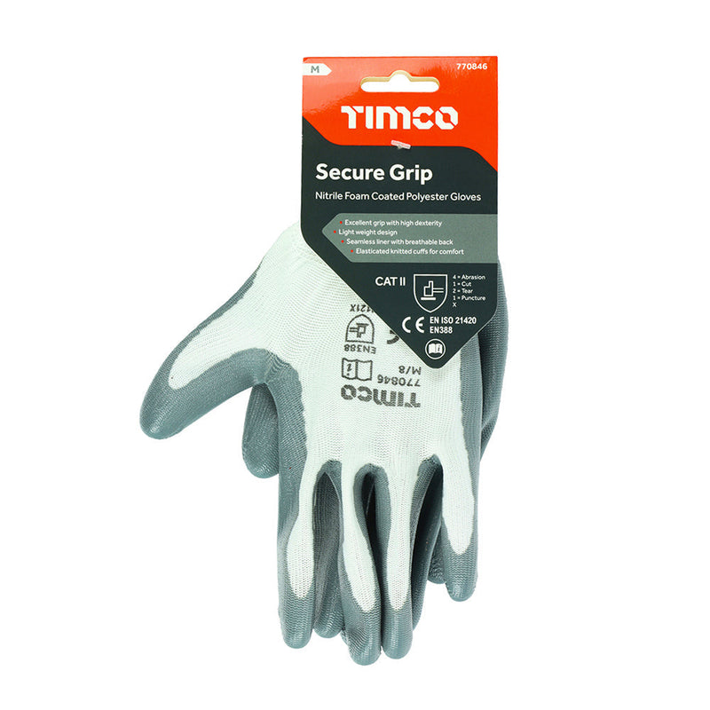 Secure Grip Gloves - Smooth Nitrile Foam Coated Polyester - Medium