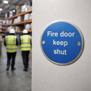 Fire Door Keep Shut Sign – 76mm Diameter – Aluminium, Brass, Steel – Indoor Use