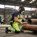 Premium ARC Flash & Fire Retardant Bib & Brace With Kneepad Pockets - Hi-Vis Yellow/Dark Navy