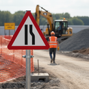 Premium Road Narrows Right Permanent Post Mounted Sign - Diagram 517R with Advanced Warning Features for Road Safety