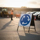 Premium Keep Left Metal Road Sign - Chapter 8 Compliant Mini Roundabout Sign in 750mm Square Size with Retroreflective Face