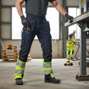 Premium Safe Trousers with Thigh Pockets - Dark Navy/Hi-Vis Yellow