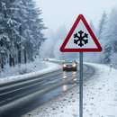 Premium Temporary Warning Sign for Ice and Packed Snow - 600mm Size with Supplementary Plates for Road Safety