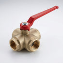 1/4in BSP Female 3-Way T Port Ball Valve, 40 Bar, Brass (view 2)