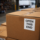 Open This End Labels – 75mm x 100mm – Self Adhesive Vinyl – Indoor Use