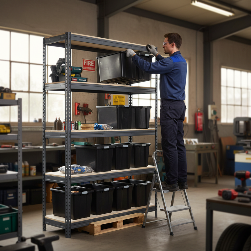 2x Heavy Duty Shelving - 1800mm High - Grey with 12x 37L DIY Plastic Storage Boxes