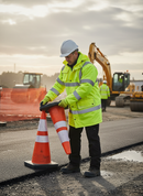 Premium High Visibility Fleece Lined Traffic Jacket with Concealed Hood and Heavy Duty Zip Front