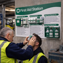 Branded First Aid Station with First Aid for Eyes Poster – 1200mm x 680mm – Rigid Plastic – Workplace Safety