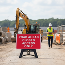 Premium Road Ahead Closed Access Only Sign with Reflective Surface and QuickFit Frame - 1050x750mm Size