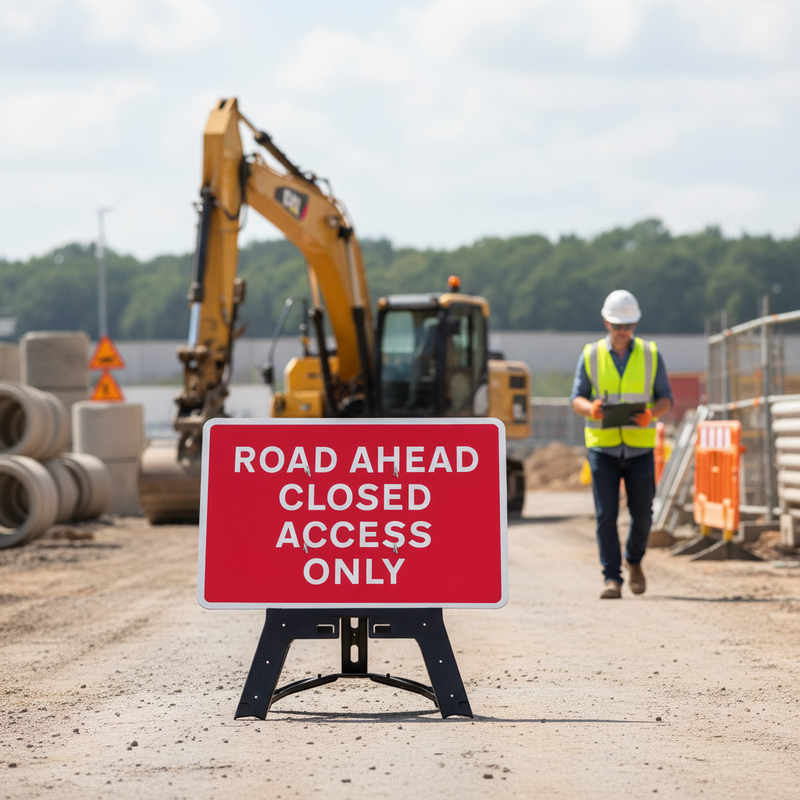 Premium Road Ahead Closed Access Only Sign with Reflective Surface and