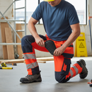 High-Performance Trousers With Kneepad Pockets - Hi-Vis Red/Dark Navy