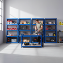 4x Premium Shelving Units - 1800mm High & 1x Professional Workbench - 1600mm Wide - Blue