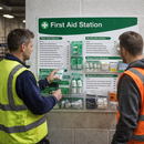 Branded First Aid Station with First Aid for Burns Poster – 1200mm x 680mm – Rigid Correx Plastic – Workplace Safety