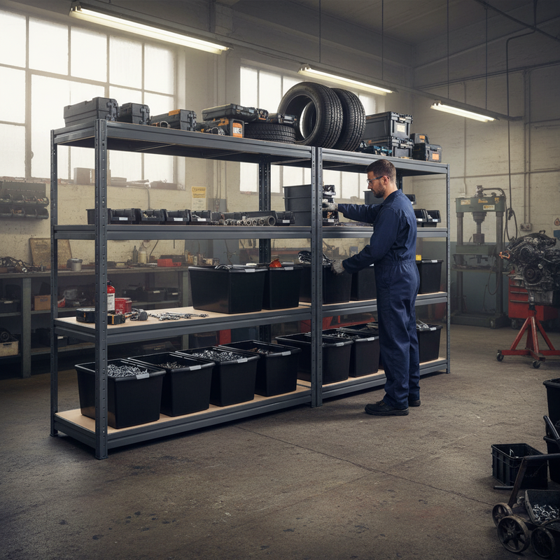 2x Heavy Duty Shelving - 1770mm High - Grey with 8x 62L Plastic Storage Boxes