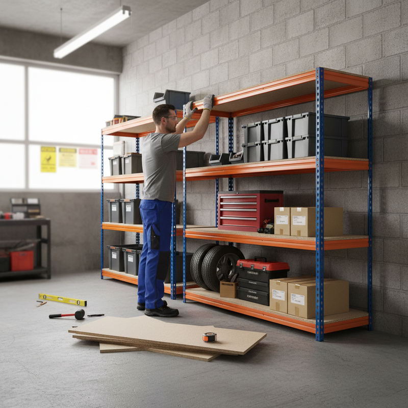 3x Premium Heavy Duty Garage Shelving - 2000mm High - 500kg Capacity - Blue & Orange