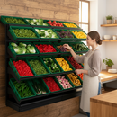 Premium 4 Tier Wall Display for Fruits and Vegetables - Versatile Add-On Bay with Adjustable Widths and Accessories