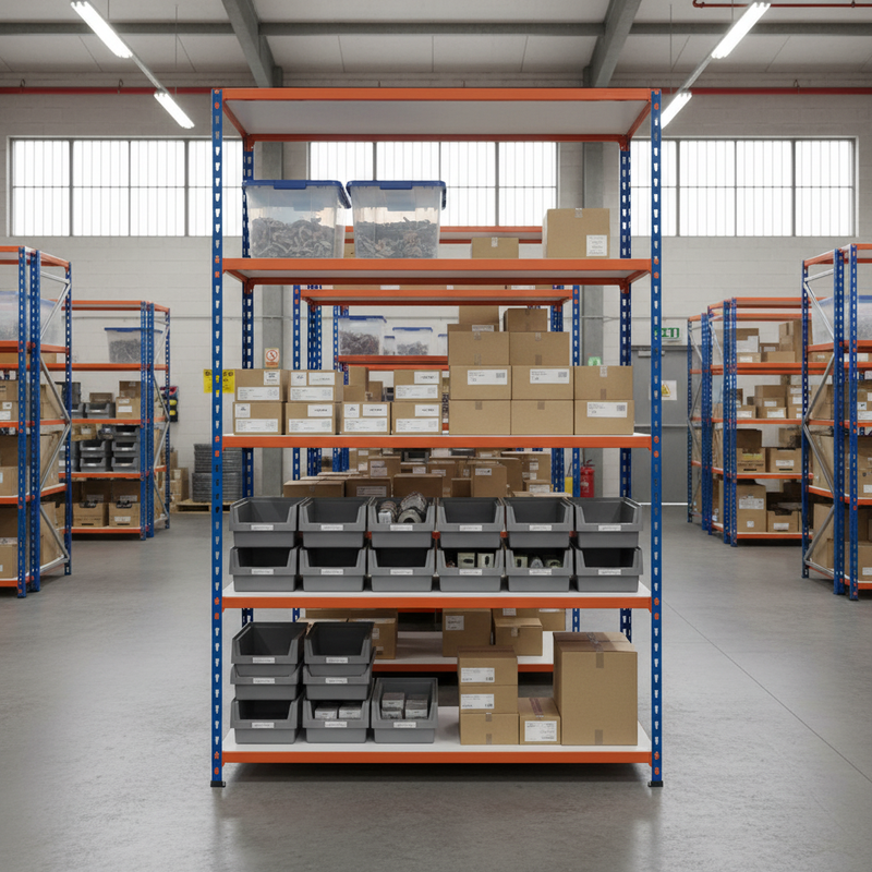 Premium Industrial Shelving - 2440mm High - 340kg Capacity - Melamine - Blue & Orange