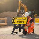 Professional Diverted Traffic Chevron Left Sign 1050x450mm with RA1 Reflective Face and Durable Plastic Stand