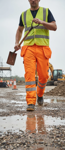 Premium Hi-Vis Waterproof Breathable Trousers with Fully Taped Seams, Retro-Reflective Tape, and Elasticated Waist for Enhanced Comfort
