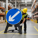Professional Keep Left Sign - 610mm Diameter with Durable Plastic Construction and Reflective Vinyl for Traffic Guidance