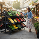 Premium Double Sided Mobile Fruit and Vegetable Display Stand - 2000mm with Robust Design and Easy Mobility