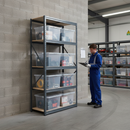 Premium Shelving Unit - 2130mm High - Grey with 8x 60L Plastic Storage Boxes