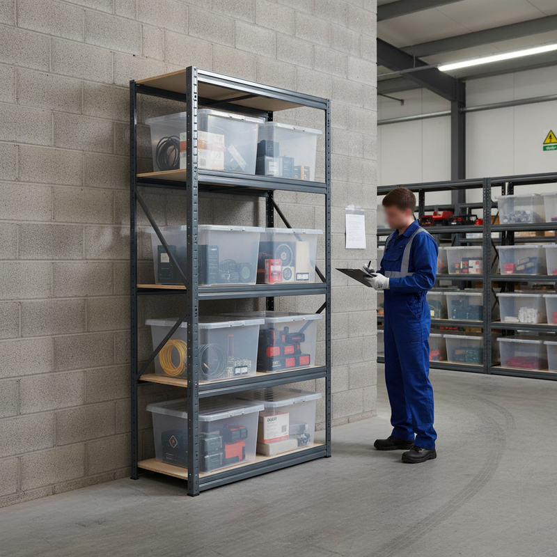 Premium Shelving Unit - 2130mm High - Grey with 8x 60L Plastic Storage Boxes