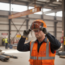 Professional Safety Helmet with Integrated Face Shield Vented - Orange/Smoke