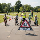 Premium Compact Cycle Route Ahead Sign with Supplementary Plate for Child Cycle Training - Durable and Portable Roll-Up Design